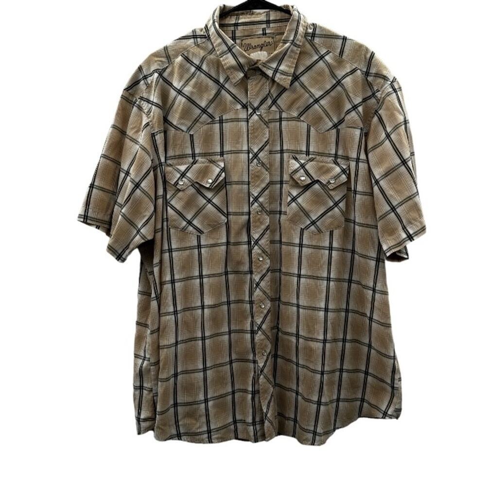 Vintage Wrangler Plaid Pearl Snap Button Down Short Sleeve Western Shirt Sz‎ 2XL